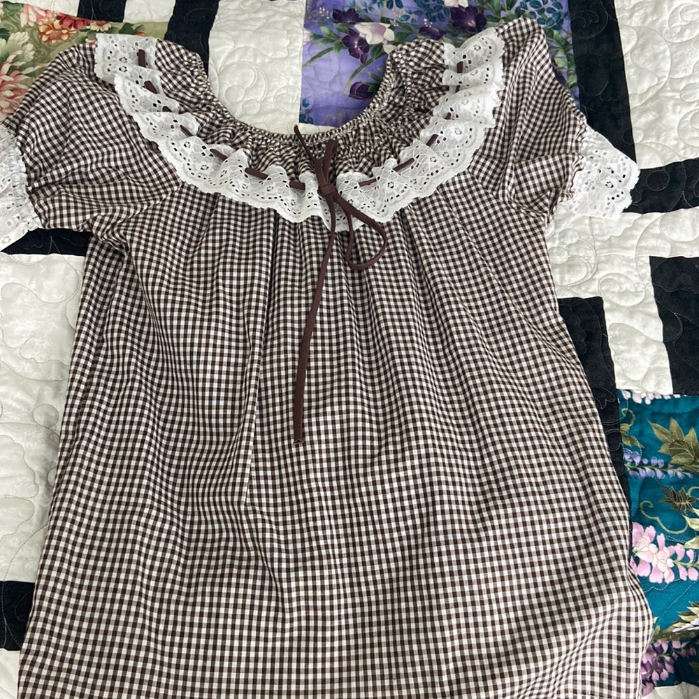 Vintage Jeri B prairie peasant checkered top / square dance top